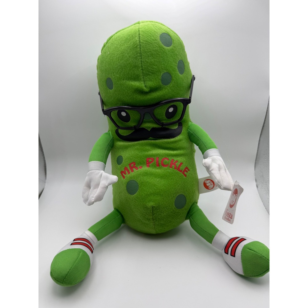 Fiesta Mr. Pickle Plush Stuffed Toy Green with Glasses and Mustache New with Tag
